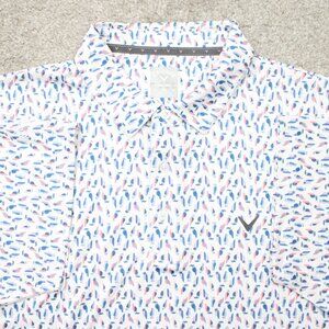 Callaway AOP Polo Shirt Mens XL Pink/Blue Bird All Over Print Opti-Dri S/S